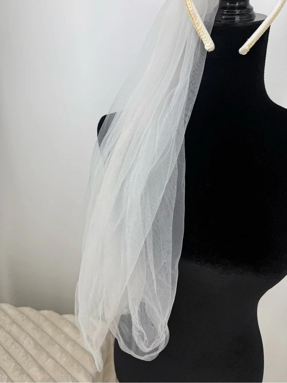 Disney Sequin Mouse Ear Headband with White Veil and Pink Rose